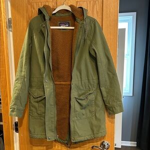 Patagonia Olive Jacket with Warm Brown Interior